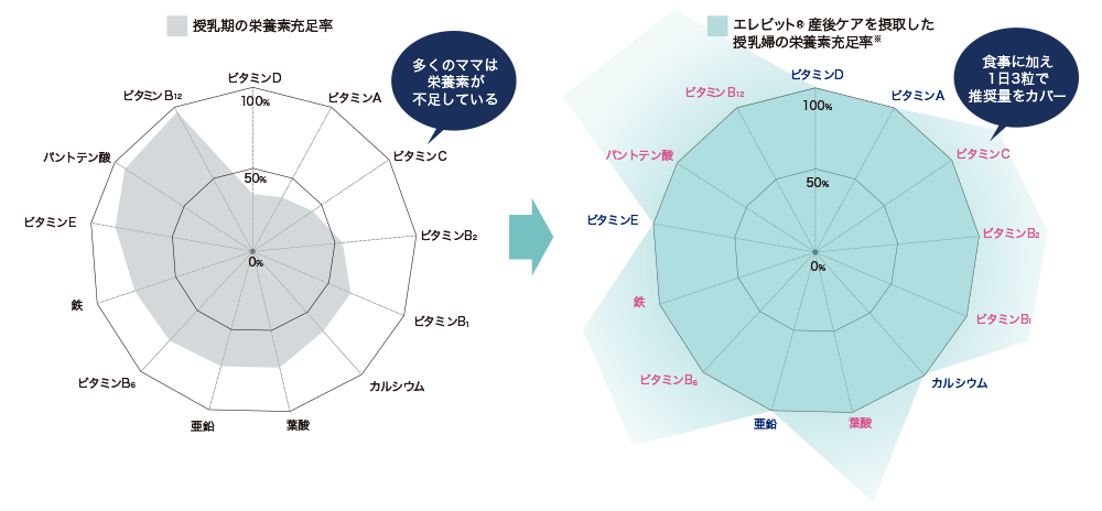 授乳期には、 多くの栄養素の必要量が増える